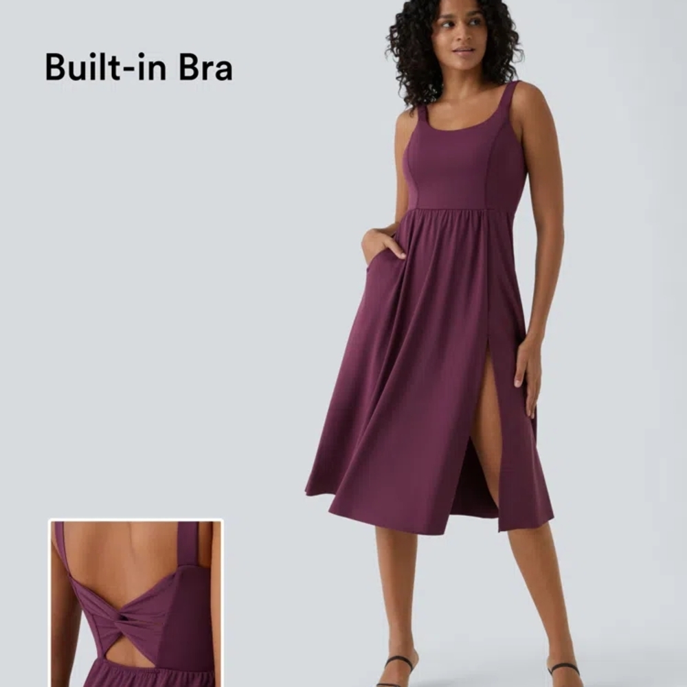 Elegant Purple Sleeveless Dress with Built-in Bra
